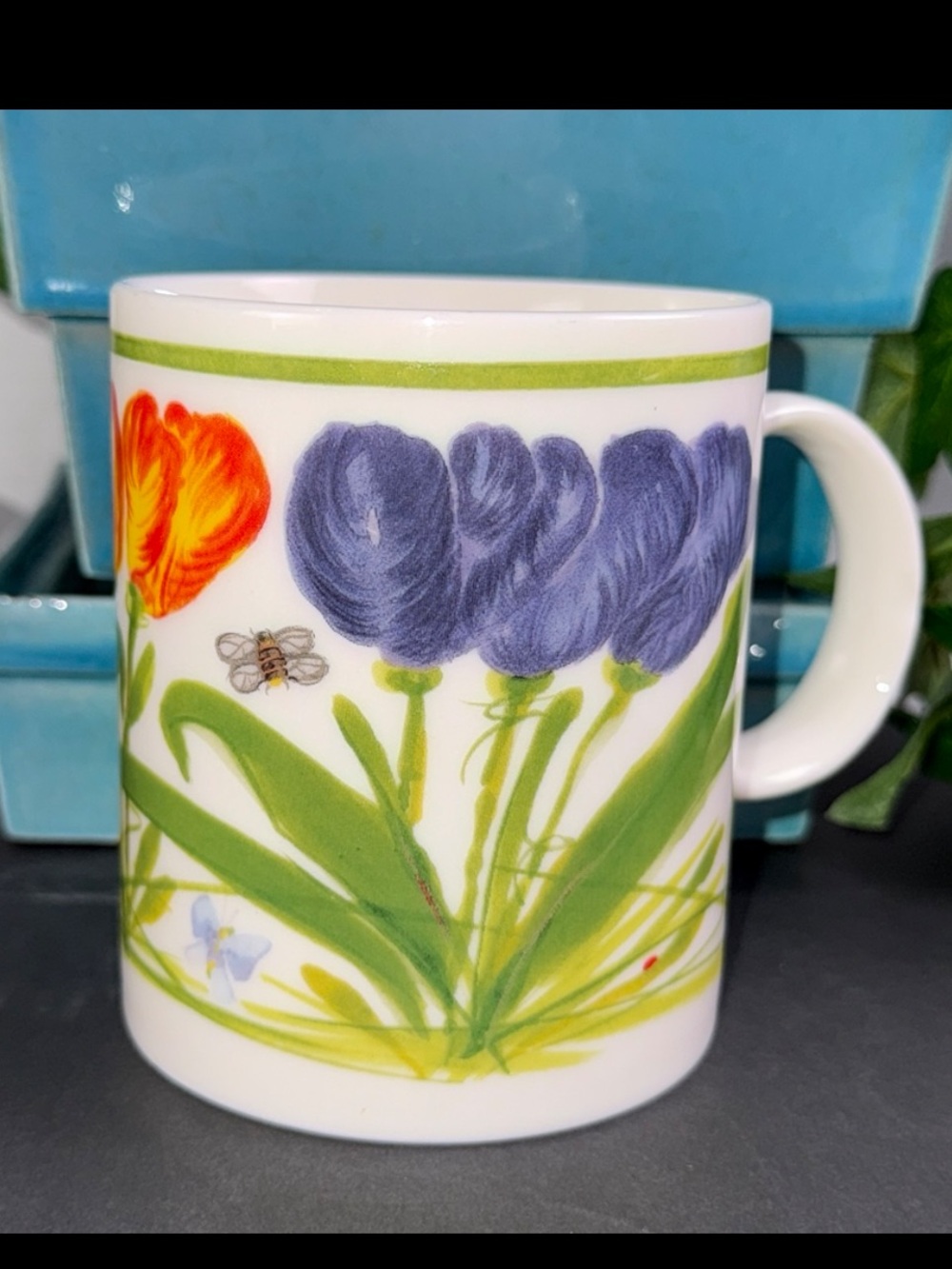 1998 Vintage Starbucks Coffee Mug Butterfly Dragonfly Bee Tea Cup Crocus Flower